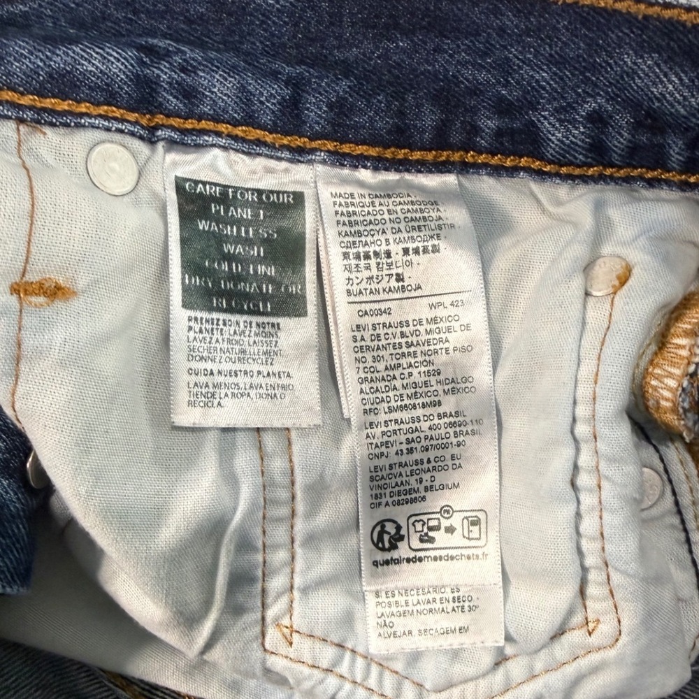 Levis 501 Original Denim Shorts Blue Distressed High Rise Frayed Hem Womens 32 - Picture 9 of 11